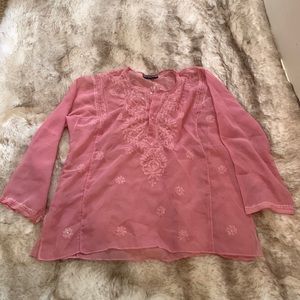 Sheer, gauzy blouse. Pink.  No size, see measurements. Fits as M/L